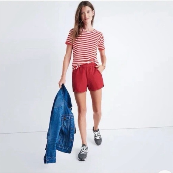 Madewell Pants - Madewell Curved Hem Pull On Shorts Women XS Rust Red cotton blend preloved